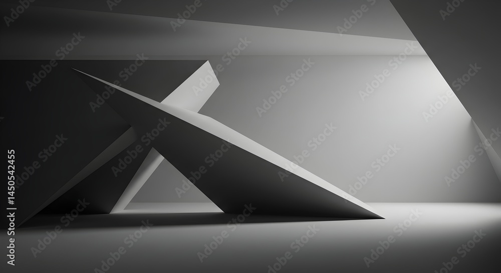 Poster abstract monochromatic architectural rendering geometric forms and light play in minimalist interior