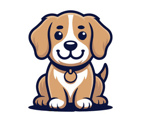 Cute cartoon-style dog vector illustration, full body, clean lines, flat colors, white background, friendly expression, sitting pose, perfect for logo or t-shirt design, high contrast, minimal shadows