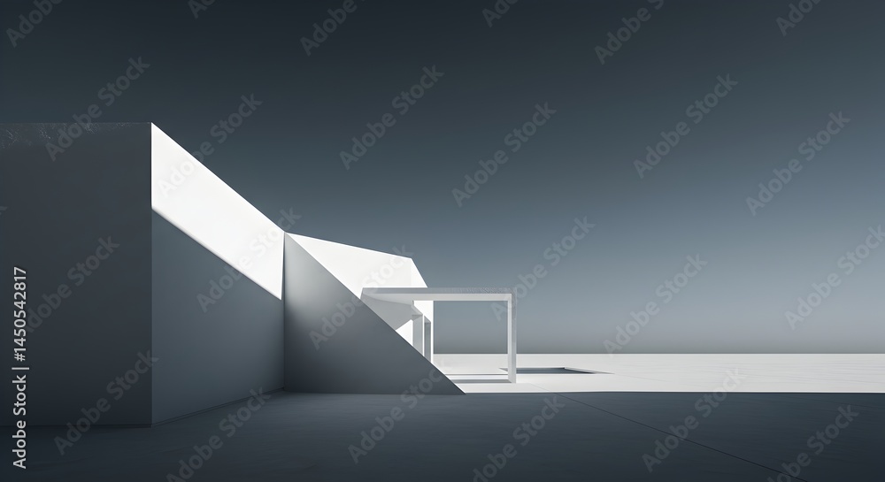 Poster minimalist architectural design abstract white geometric forms and light play in a modern space