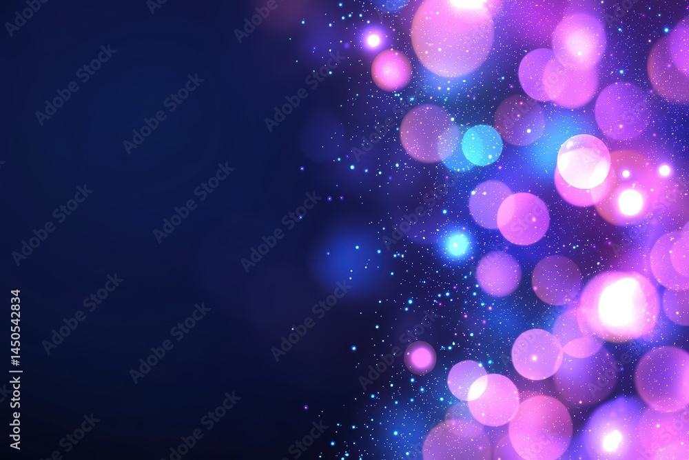Poster colorful bokeh effect with soft light particles on dark background for artistic and abstract designs