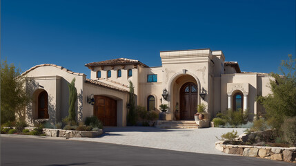 Fototapeta premium Elegant house entrance with clean lines, blending modern design and serene outdoor beauty.