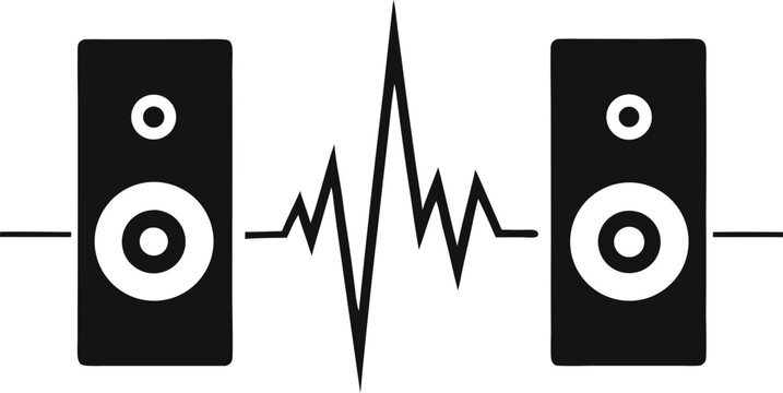 sound wave in one line art style between two music speakers symbolizing audio technology sound engineering and modern music system design for creative visuals