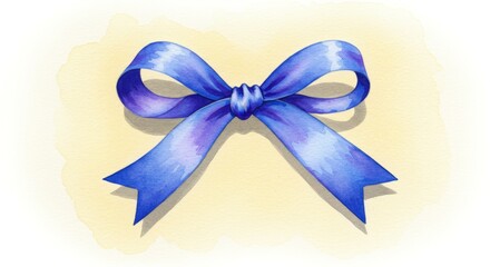 Watercolor ribbon tied in loop with soft shadows
