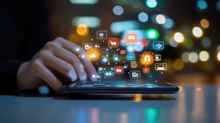 Person using tablet digital application network interface