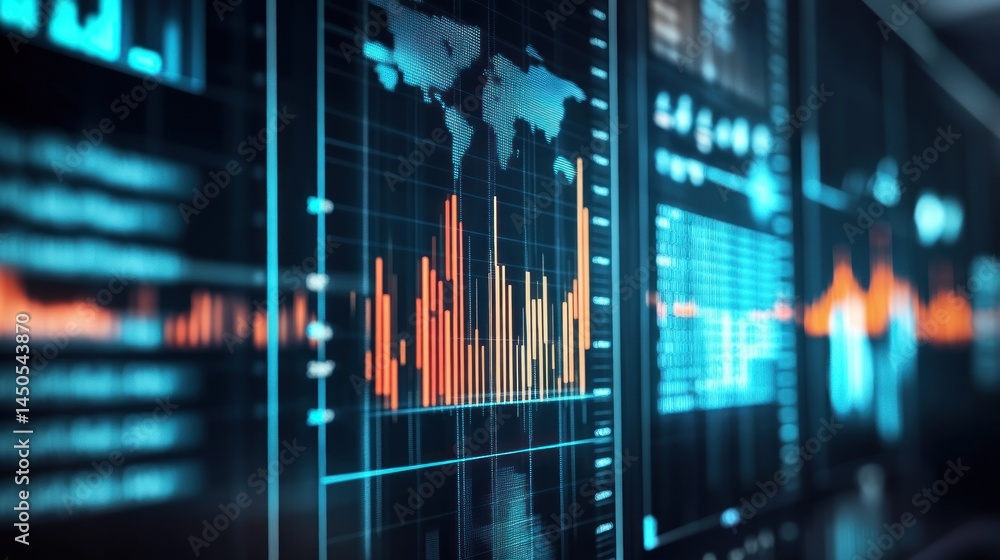 Poster digital dashboards data charts graphs world map