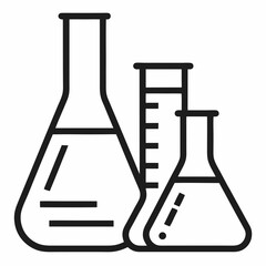 Minimalist Laboratory Glassware Line Art: Black and White Scientific Vector Illustration