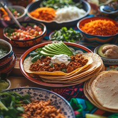 Fototapeta premium Close-up of Tacos and Toppings for Mexican Meal