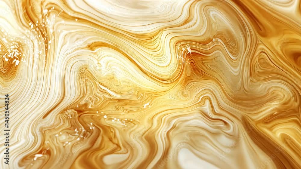 Poster flowing golden abstract waves with swirling pattern in motion