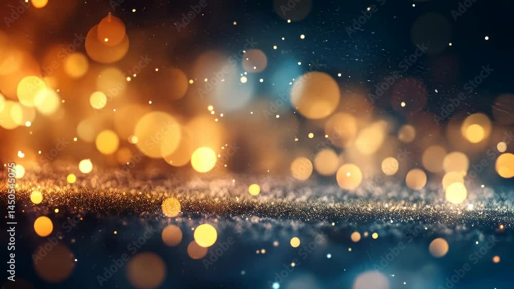 Poster golden bokeh lights on dark background transitioning in vibrant sparkling blur