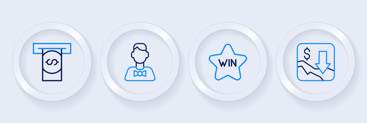 Set line Financial growth decrease, Casino win, dealer and Automated teller machine and money icon. Vector