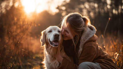 Girl enjoying evening with pet dog — a detailed and modern 3D-style concept ideal for tech visuals, infographics, marketing materials, and futuristic digital presentations.
