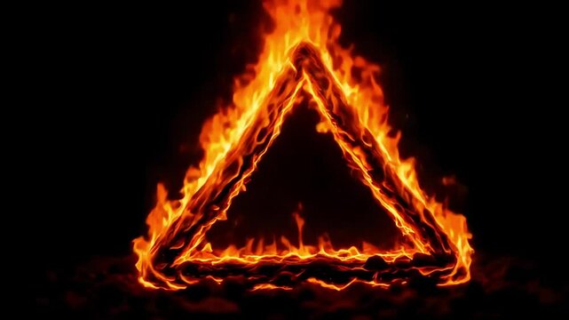 Animated burning triangle shape against black background representing flames and energy