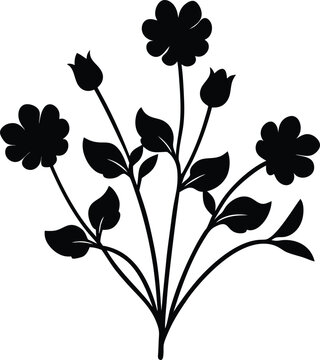 black flower bouquet silhouette on white clip art preview