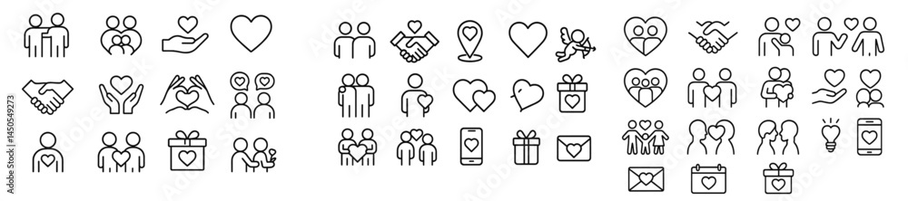 Poster Set of web icons depicting various emotions and interactions in a clean line style for digital communication and design