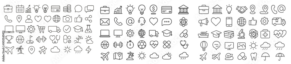Fototapete Collection of line style web icons illustrating various digital and everyday activities and concepts for user interface design