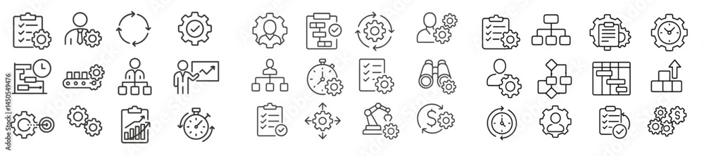 Poster Collection of web icons designed in a clean line style representing various business and technology concepts