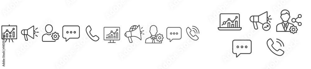 Aufkleber Set of web icons illustrating communication and data presentation in a minimal line art style for digital design projects