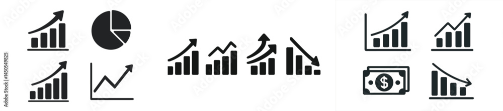 Poster Collection of line style web icons depicting various aspects of data analysis and financial growth trends