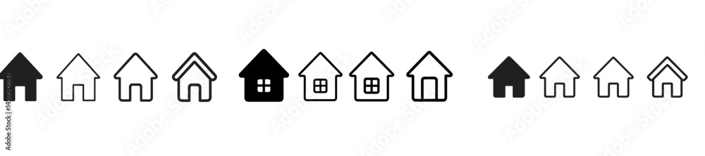 Aufkleber Set of web icons featuring various house designs in line style for user interface applications