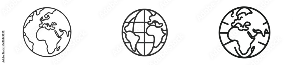Aufkleber Set of line style web icons depicting globes and world maps for digital applications and websites