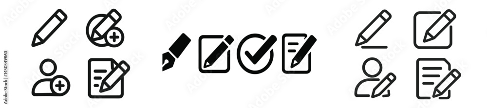 Aufkleber Set of line style web icons representing various functions such as editing, adding users, and managing documents