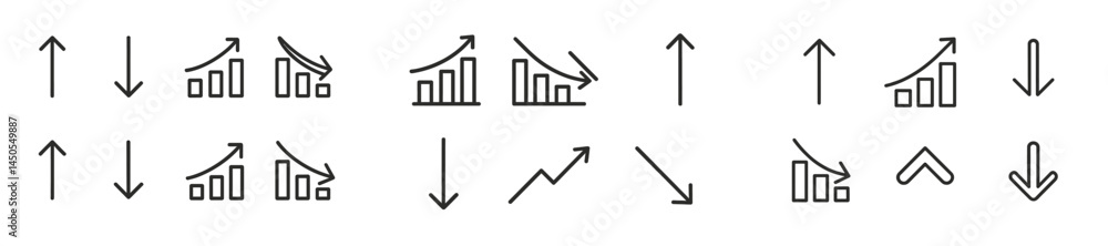 Poster Collection of line style web icons representing various data trends and metrics