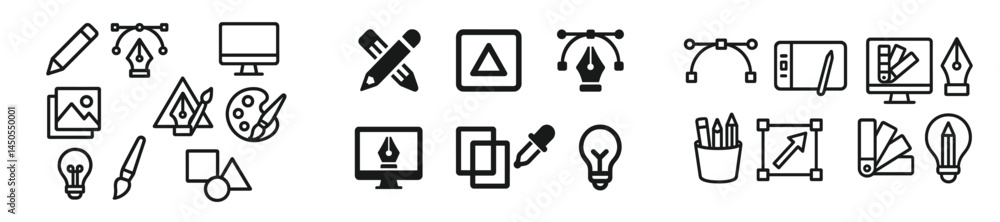 Aufkleber Set of line style web icons showcasing various design tools and creative elements for digital art and graphic design applications