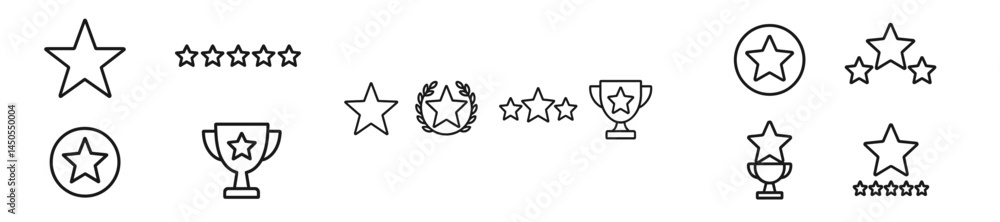 Poster A collection of line style web icons representing stars, trophies, and awards for various applications in digital design