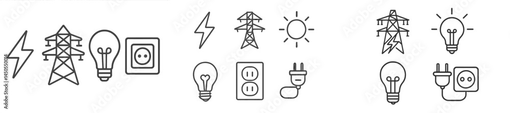 Poster Collection of web icons featuring electricity symbols and devices in a minimal line art style for digital use