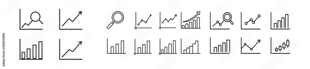 Fototapete Collection of web icons displaying various charts and graphs designed in line style for digital applications