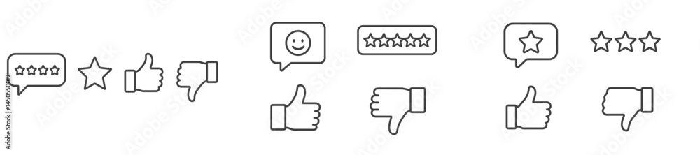 Poster Collection of web icons featuring line style representations of feedback, ratings, and user reactions for digital platforms
