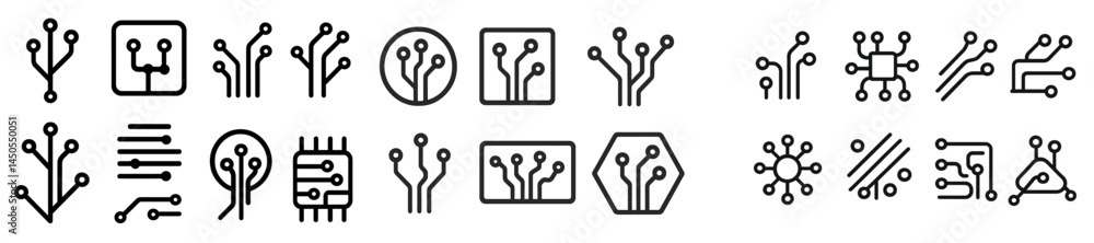 Fototapete Set of web icons designed in line style featuring various technology and circuit elements