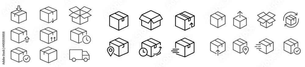 Aufkleber Collection of web icons representing various packaging concepts and delivery processes in a clean line style