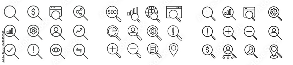 Leinwandbilder Collection of web icons in line style representing search and analytical functions used in digital environments