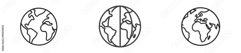 Fototapete Set of web icons featuring earth globes in line style for modern digital applications and design projects
