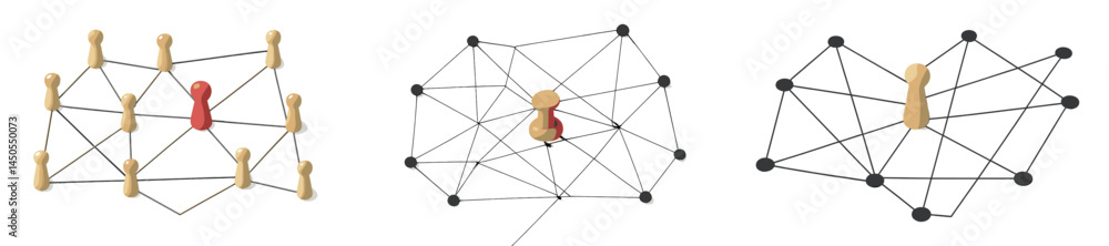 Leinwandbilder Exploring a set of web icons represented in line style featuring interconnected nodes and distinct colored elements