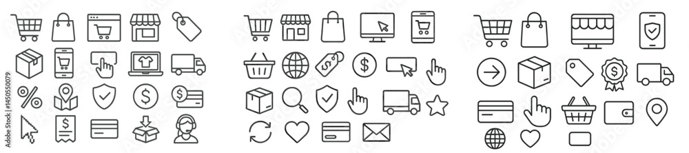 Aufkleber collection of line style web icons for e-commerce, social media, and digital services usage