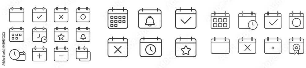 Aufkleber Set of web icons in line style featuring calendar elements for digital design and user interface applications