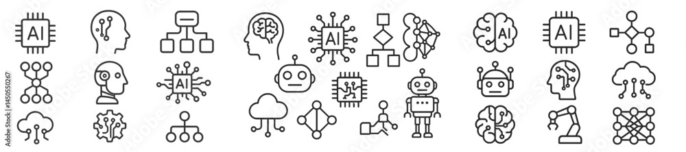 Aufkleber Set of web icons featuring line style representations of artificial intelligence concepts and technologies for digital use