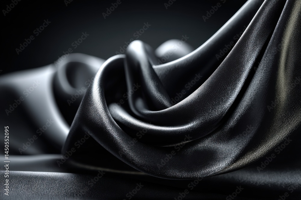 Poster elegant black silk fabric draped in soft folds, creating a luxurious and sensual texture with subtle