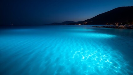 Fototapeta premium Premium Illuminated Night Water: Mysterious Glowing Blue Landscape