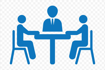 Meeting Icon in Blue Color. board meeting icon sign vector. Business teacher icon pointing at board with audience in silhouette style on Transparent Background. EPS 10.