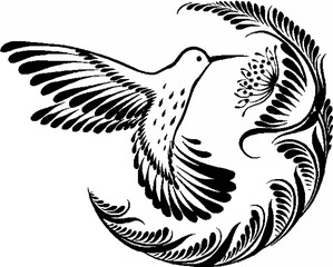 Decorative silhouette hummingbird in flight