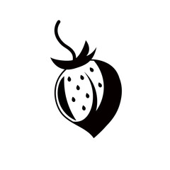 Strawberry. black and white berry icon. Simple abstract drawing vector isolated on white background.