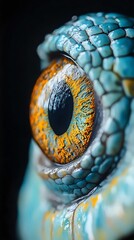 Fototapeta premium a stunning close-up macro shot of a reptile's captivating eye, featuring vibrant colors and textures.