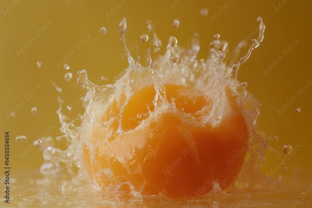 Poster explosive macro shot of a ripe tomato bursting with juice, showcasing ultra-realistic droplets in a 