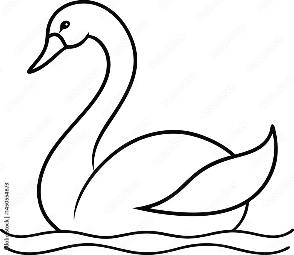 Poster minimalist swan bird drawing on a water surface using continuous line art technique great for elegan