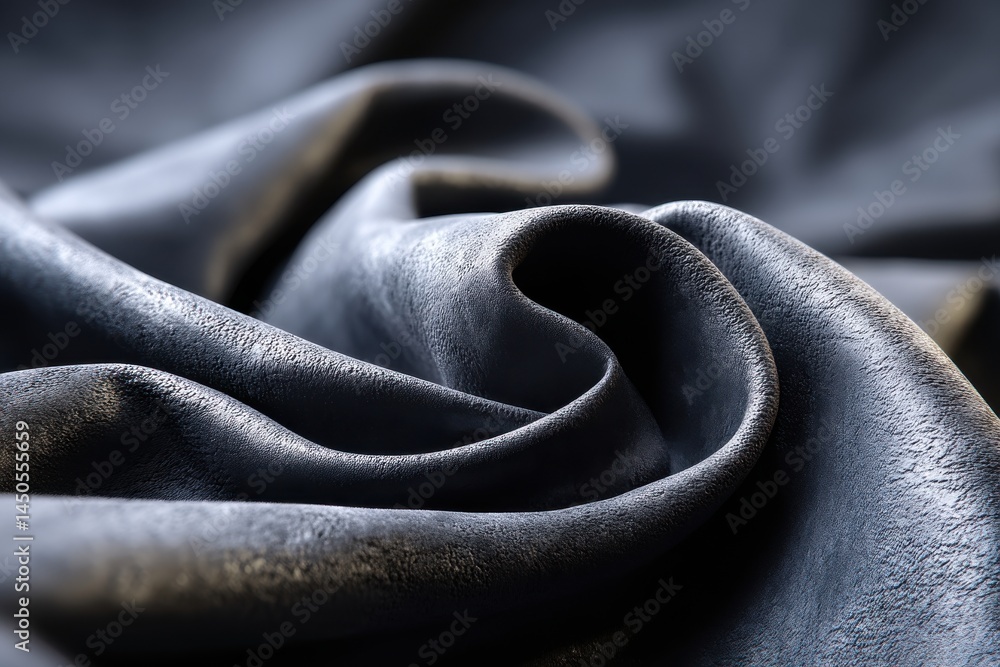 Poster abstract texture of dark blue leather with folds and a soft sheen, creating a sense of luxury and so