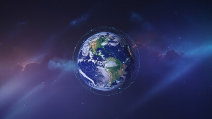 Fototapeta premium Glowing Earth with abstract network connections, symbolizing global connectivity and unity in a vast universe. 