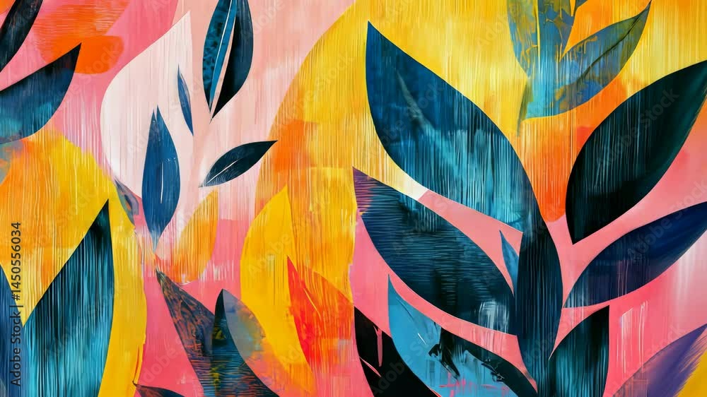 Poster vibrant abstract leaf pattern with dynamic color flow and gradual color transition